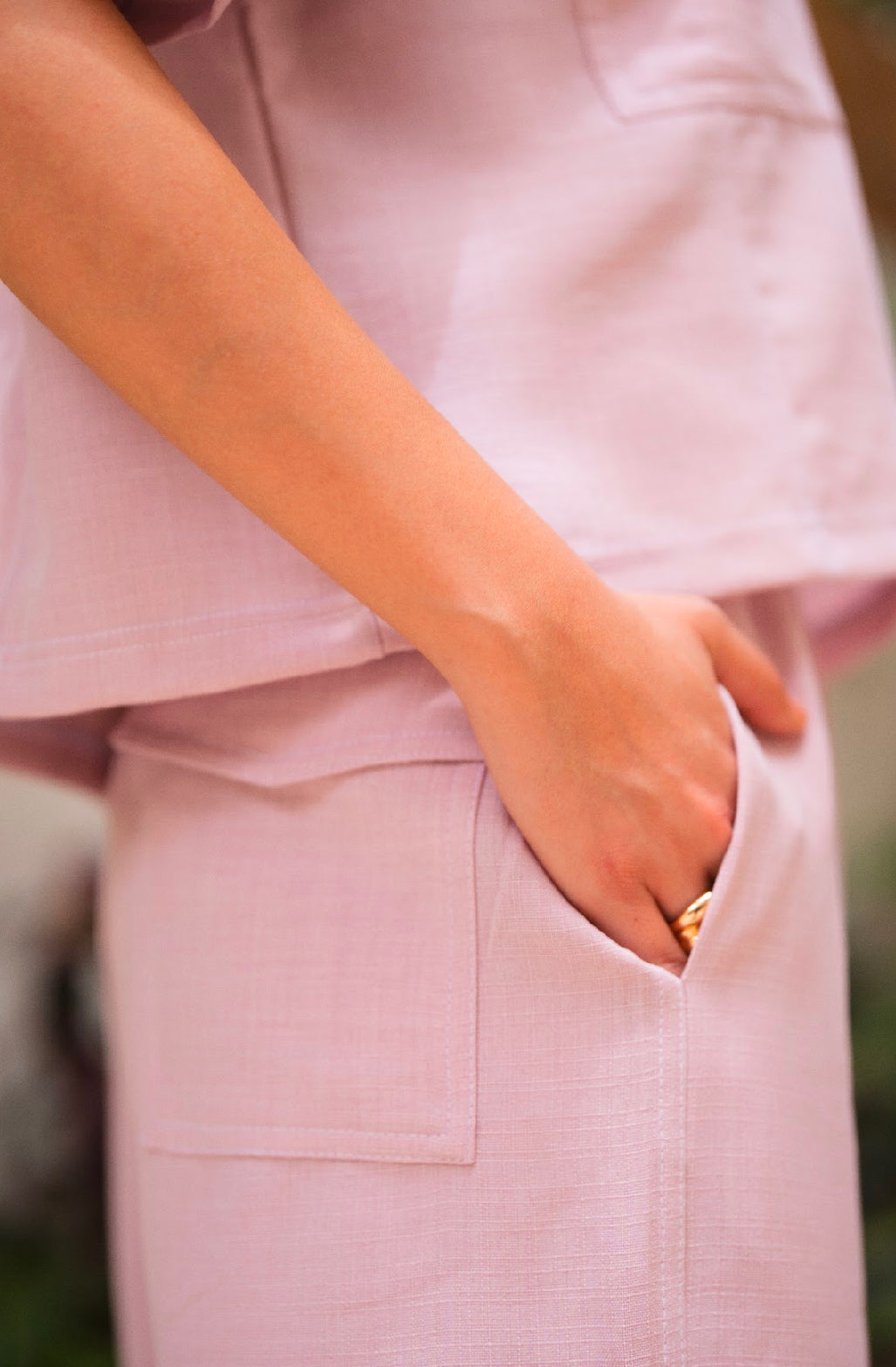 Pink Stitched Linen Pants