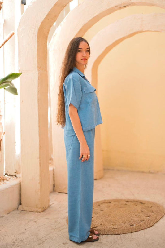 Denim Stitched Linen Set
