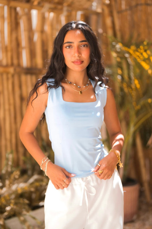 Baby Blue Squared Neck Tank Top