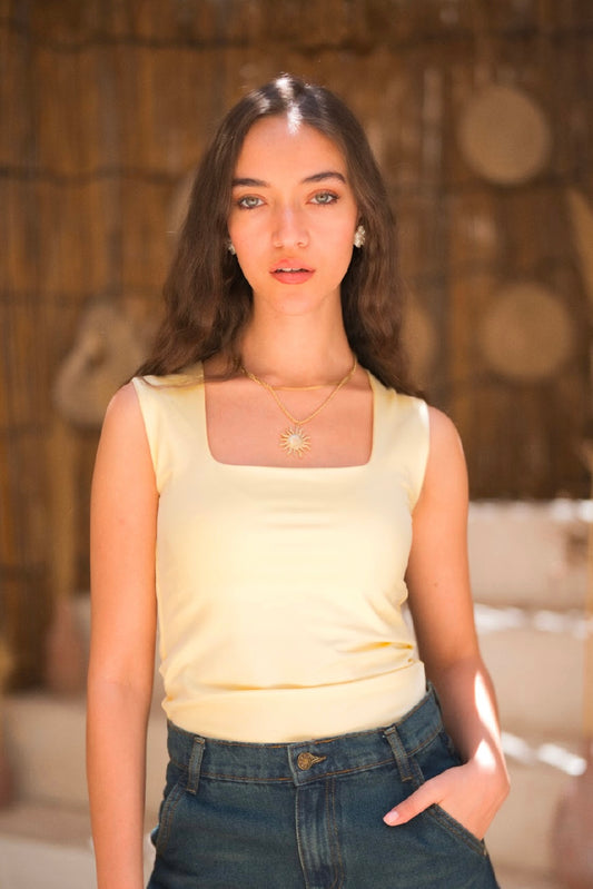 Baby Yellow Squared Neck Tank Top