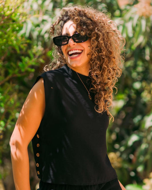 Rustic Linen Top with Wooden Buttons