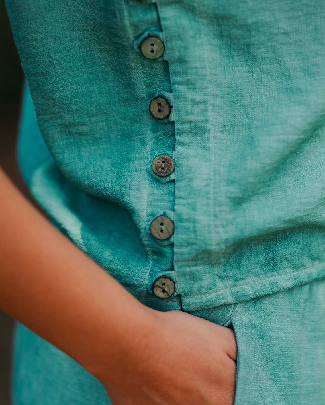 Rustic Linen Top with Wooden Buttons