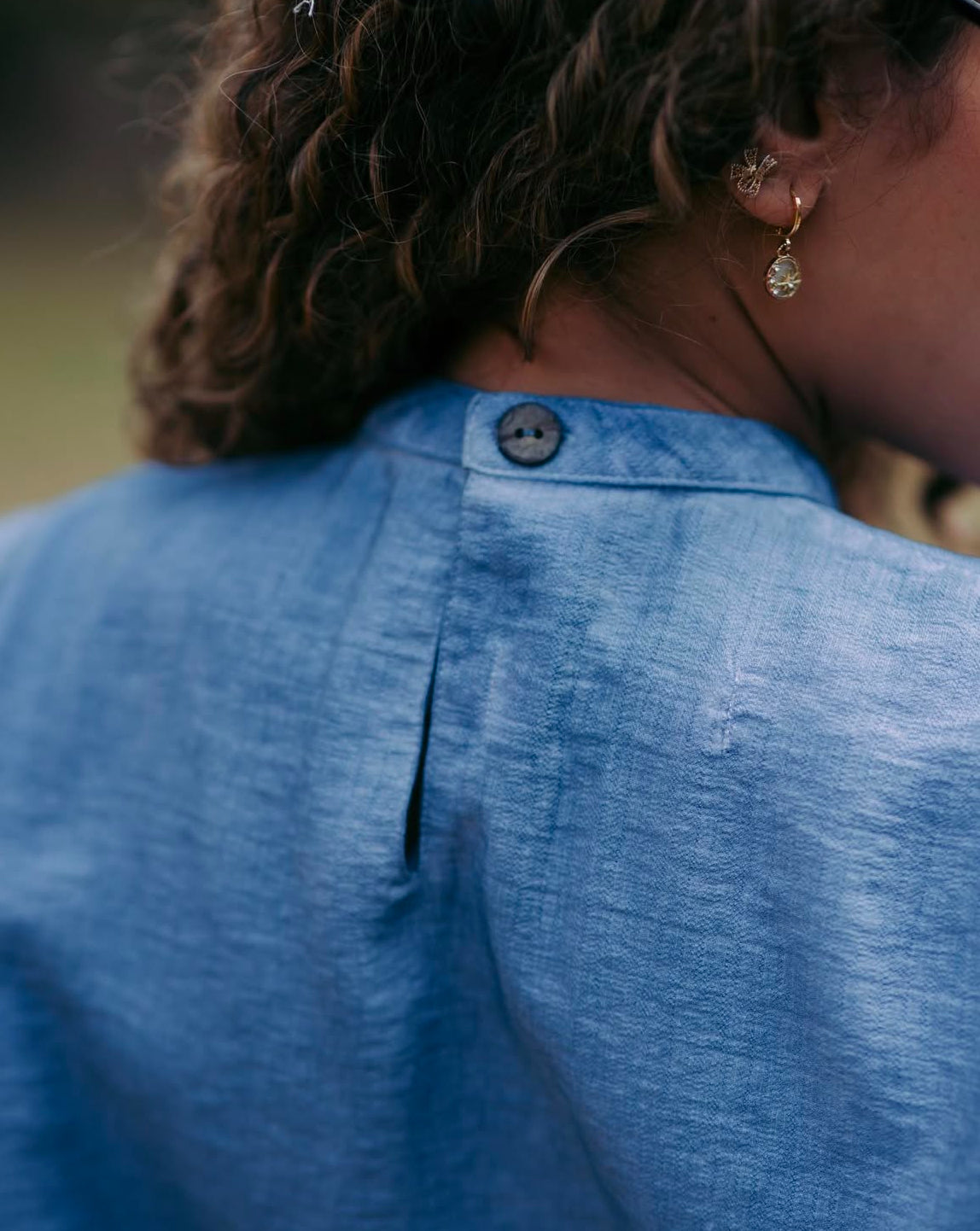 Rustic Linen Top with Wooden Buttons