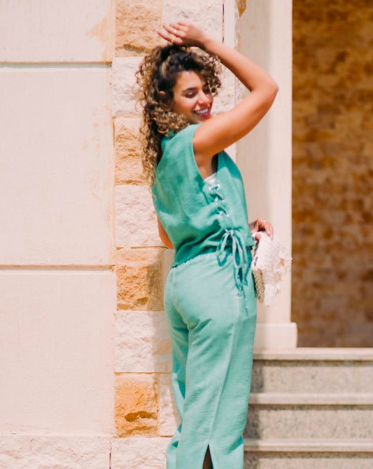 Rustic Linen Top with Strings