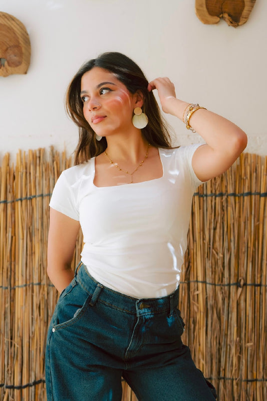 Squared Neck Short Sleeves Top