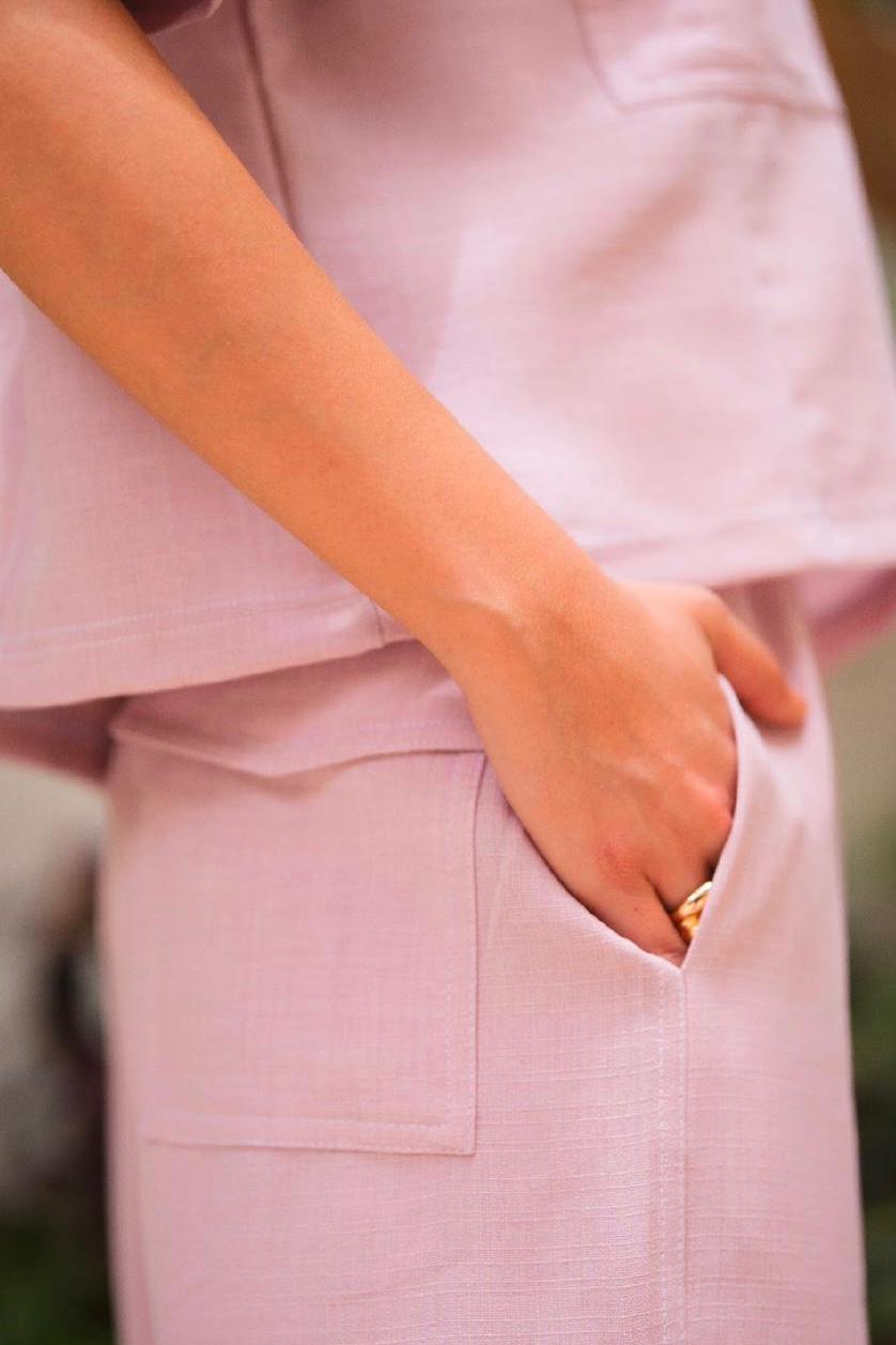 Pink Stitched Linen Set