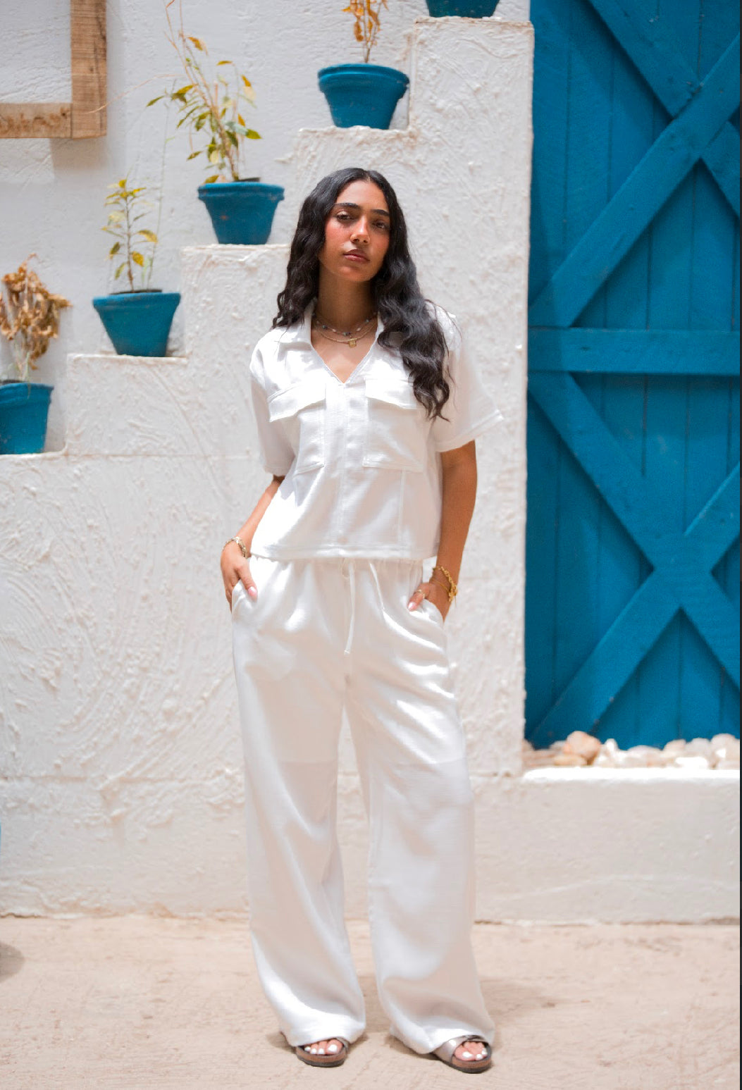 White Stitched Linen Pants