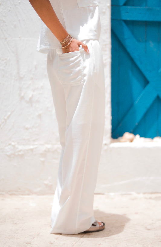 White Stitched Linen Pants