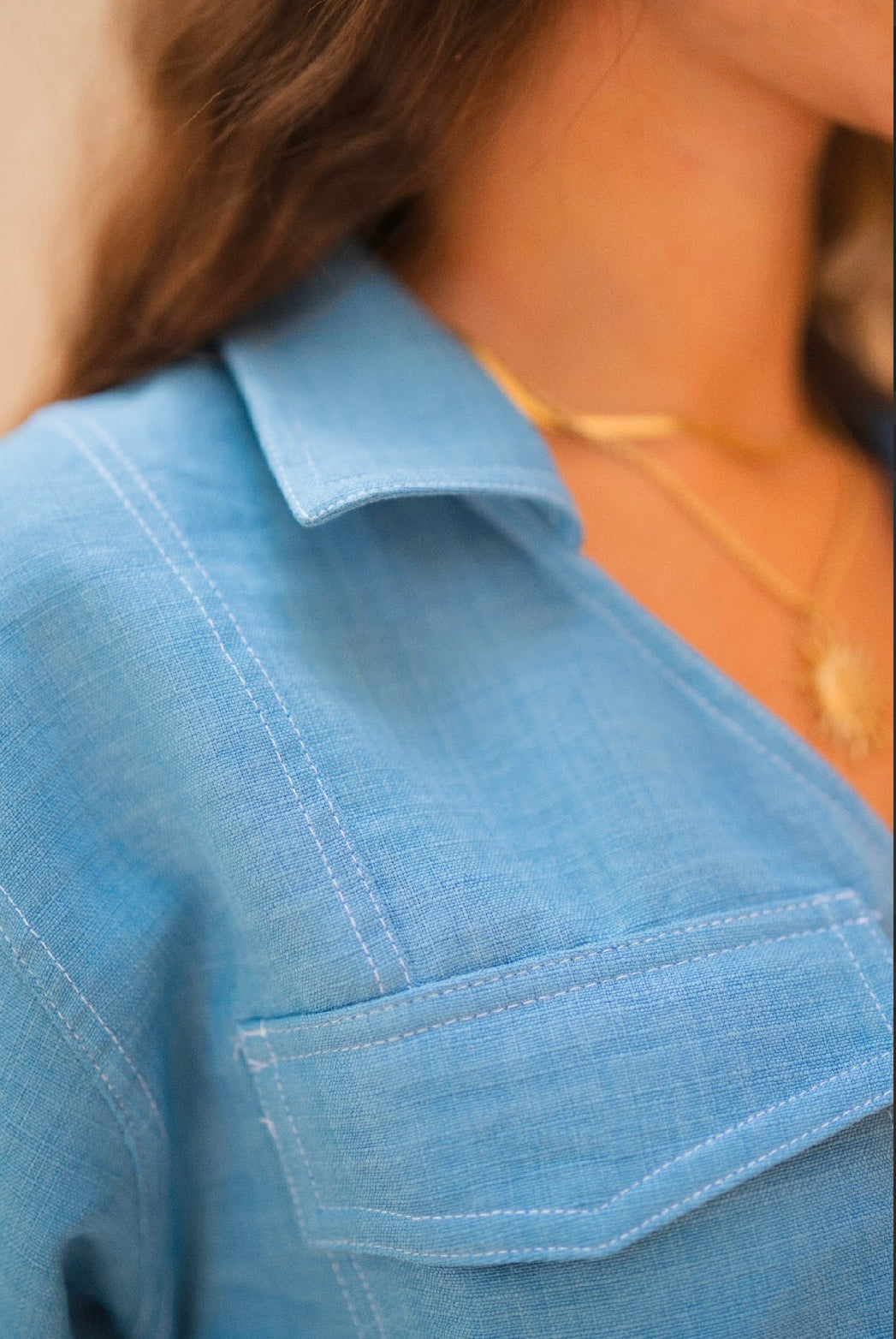 Denim Stitched Linen Top