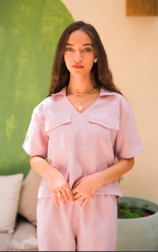 Pink Stitched Linen Top