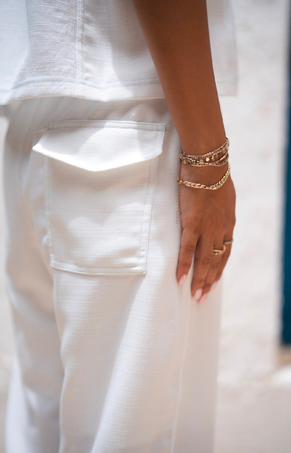 White Stitched Linen Pants