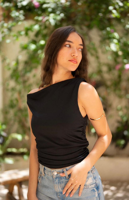 Black Drop Shoulder Top