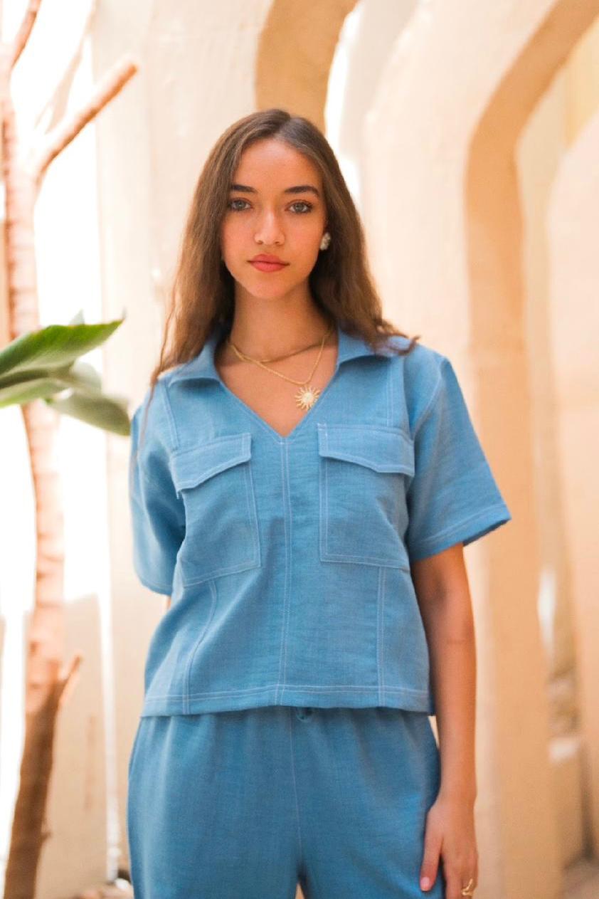Denim Stitched Linen Set