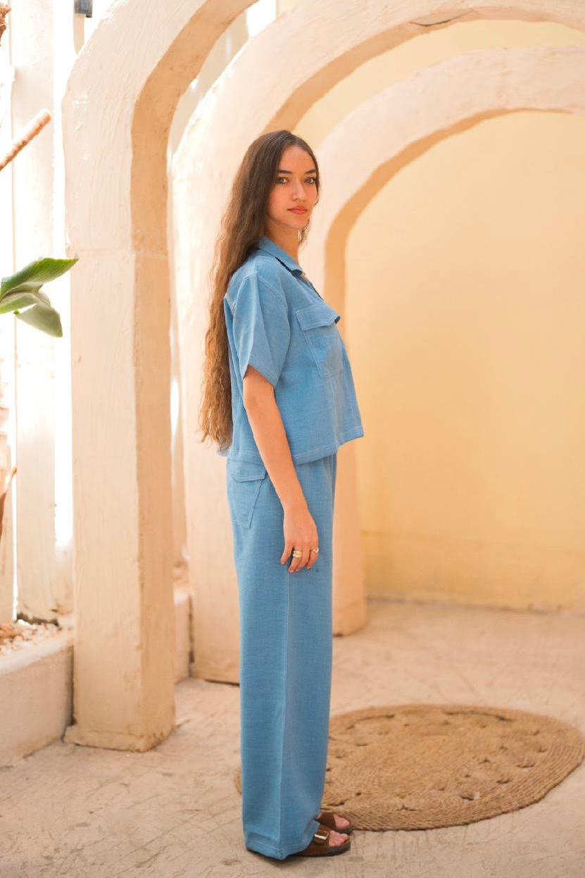 Denim Stitched Linen Set