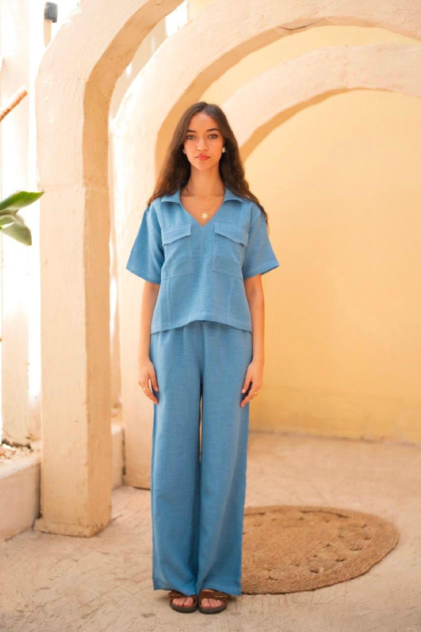 Denim Stitched Linen Set
