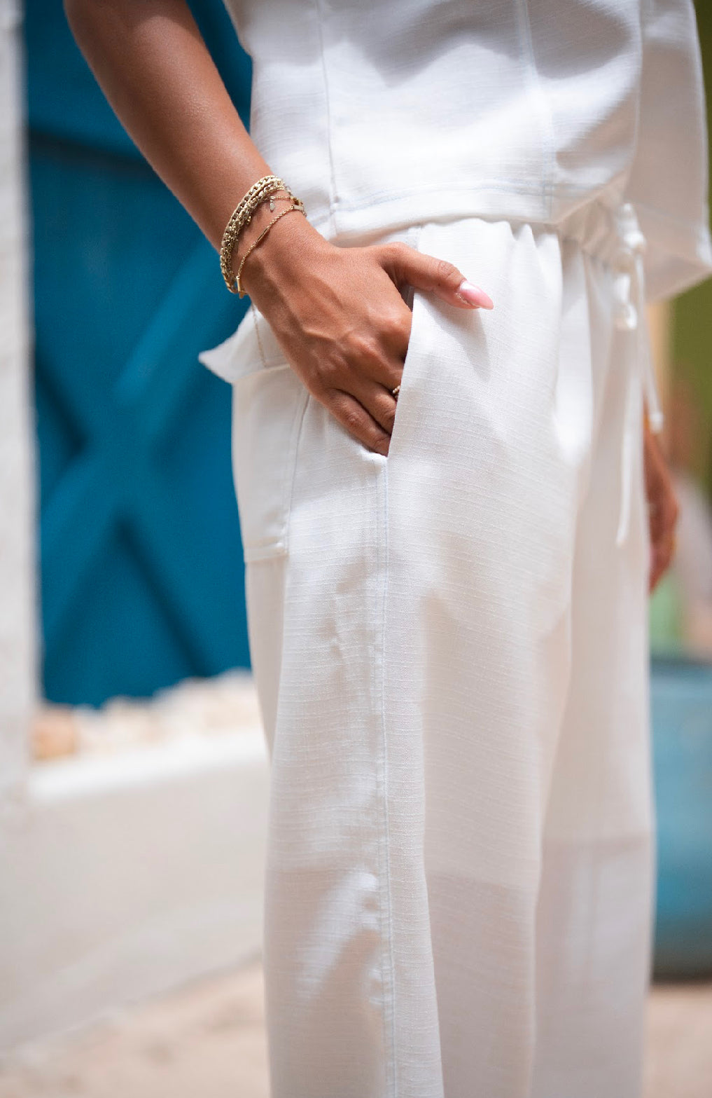 White Stitched Linen Pants