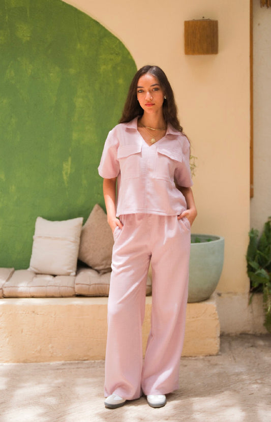 Pink Stitched Linen Pants