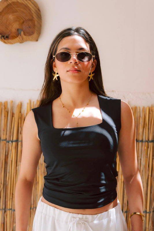 Black Squared Neck Tank Top