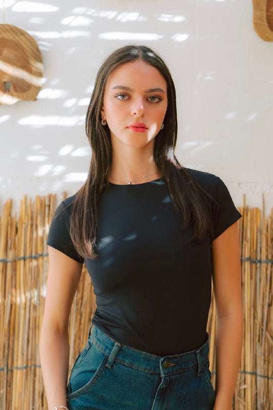 Black Round Neck Short Sleeves Top