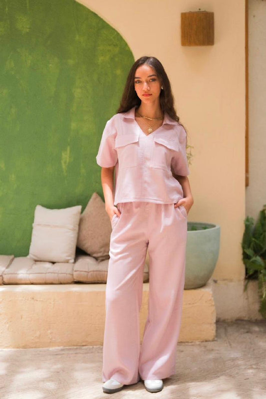 Pink Stitched Linen Set