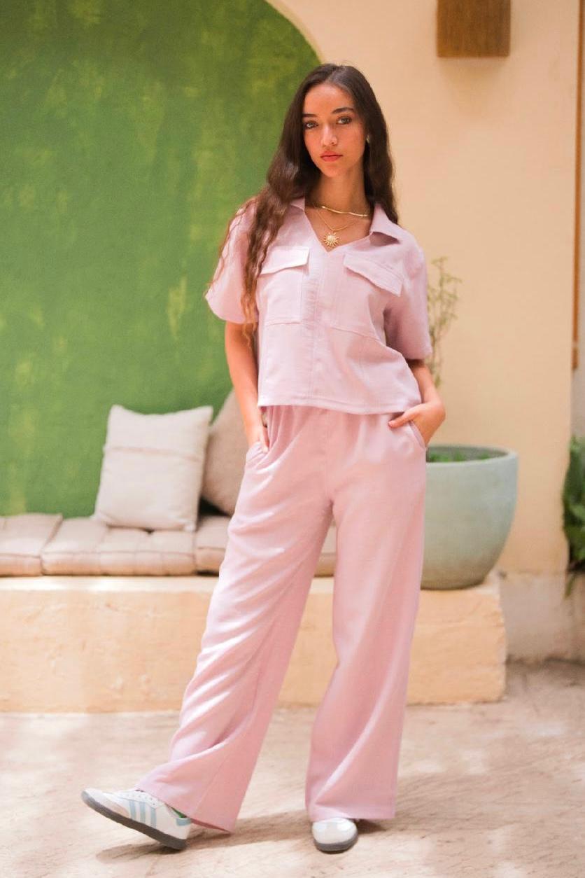 Pink Stitched Linen Set