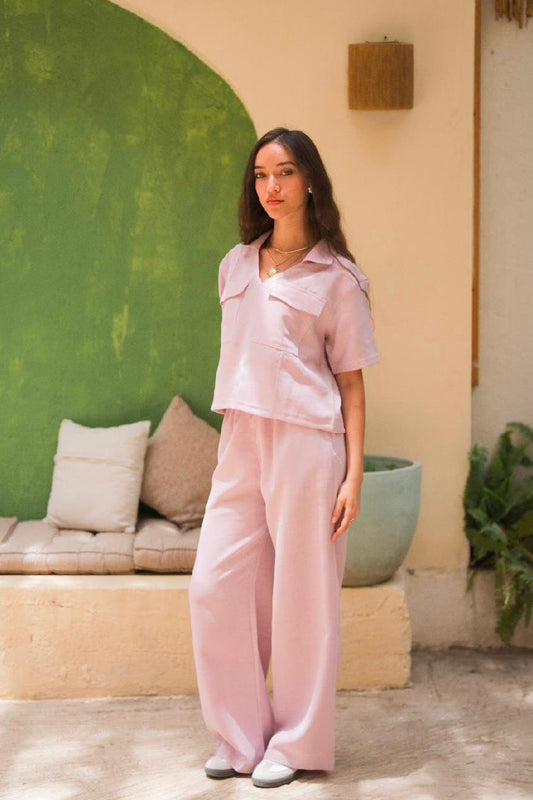 Pink Stitched Linen Set