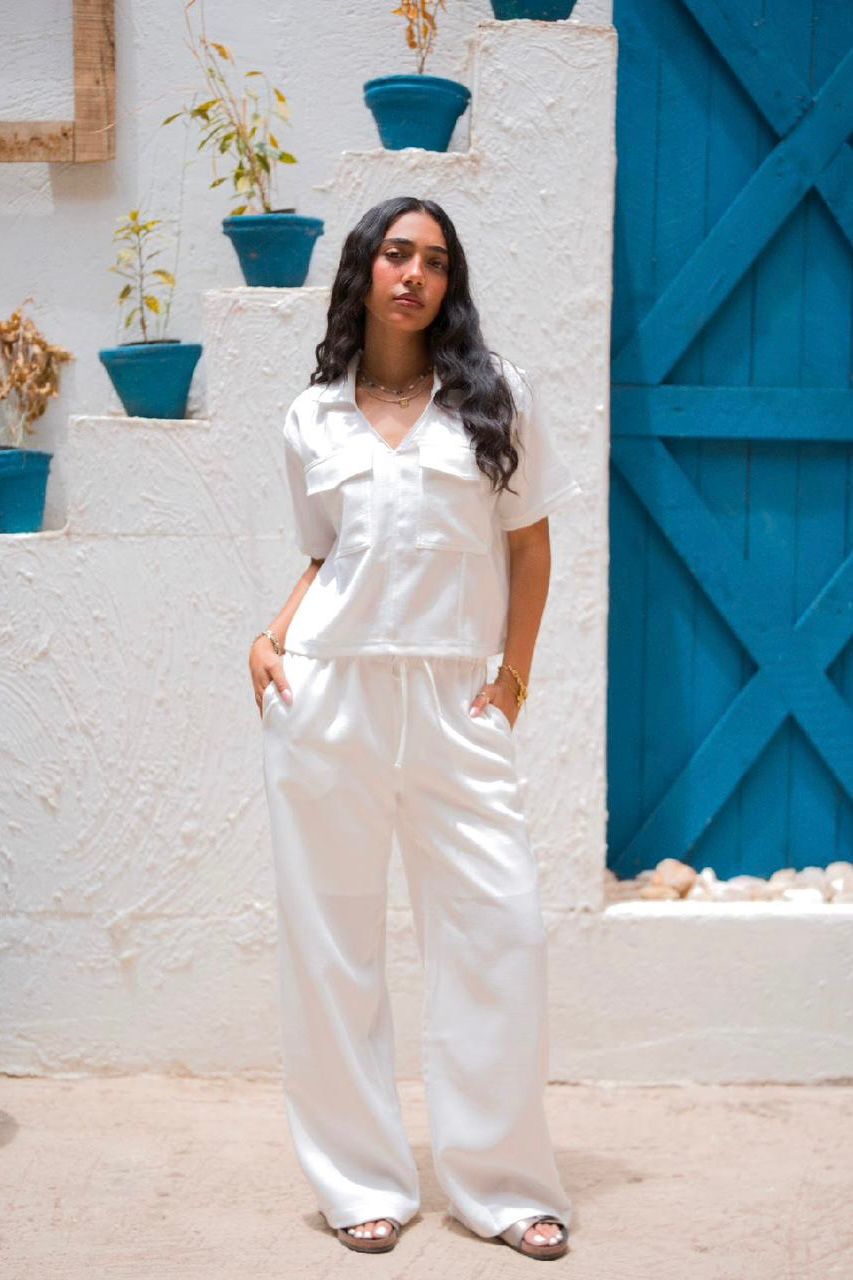 White Stitched Linen Set
