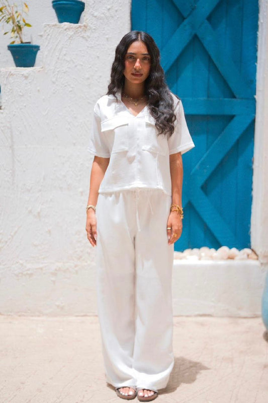 White Stitched Linen Set