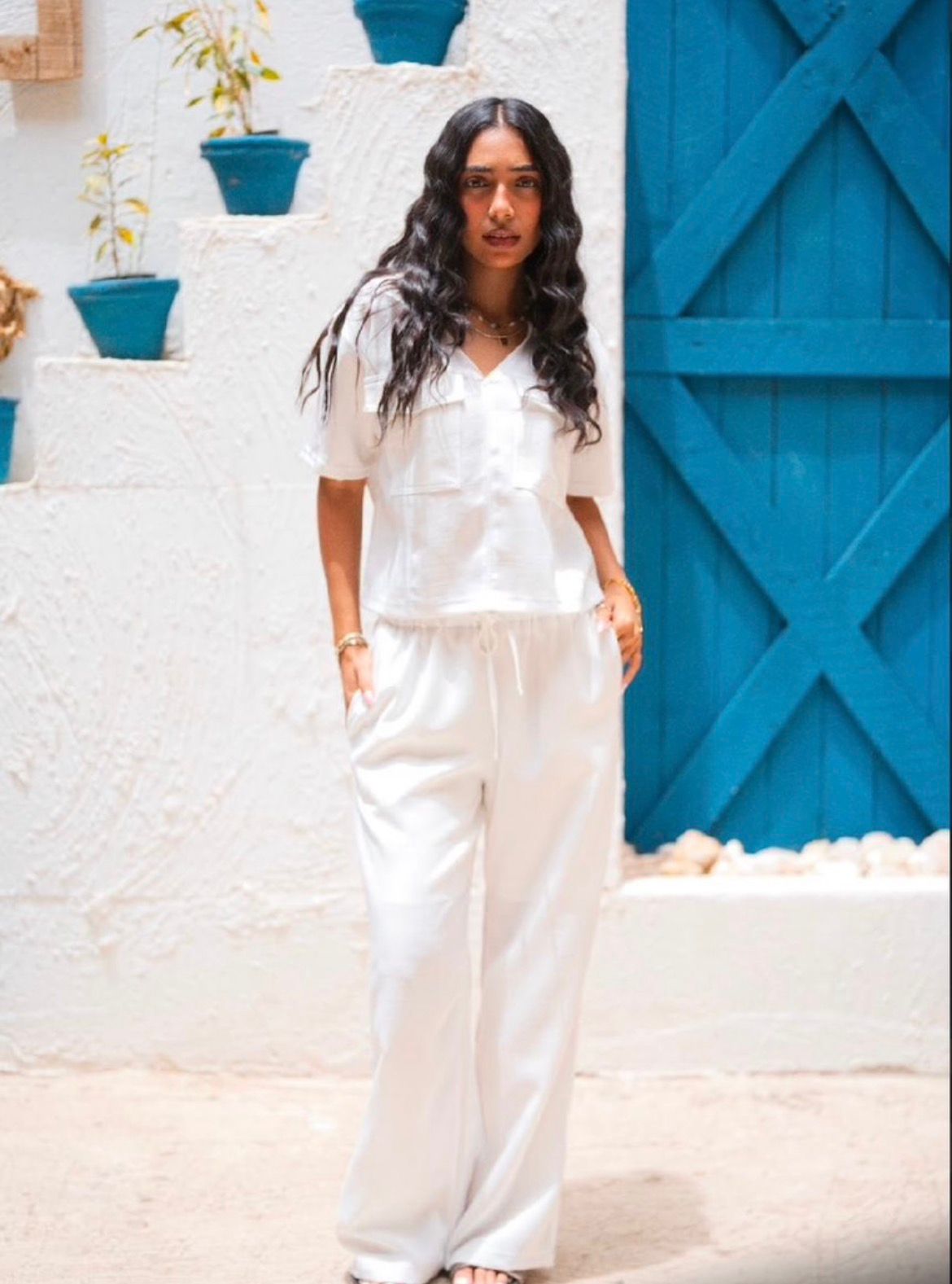 White Stitched Linen Set